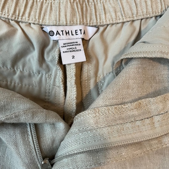 ATHLETA Womens Voyager Linen 7” Shorts Light Beige Size 2 Adjustable Pockets - Picture 4 of 8